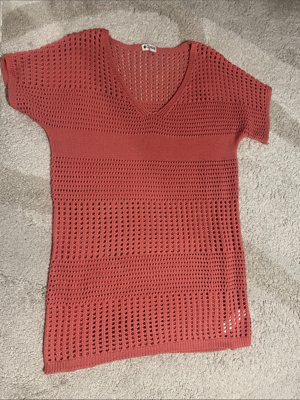 Cupshe Coral Open-Knit V-Neck Swim Cover-Up